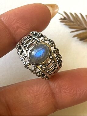 Labradorite ring 925 sterling silver size 9